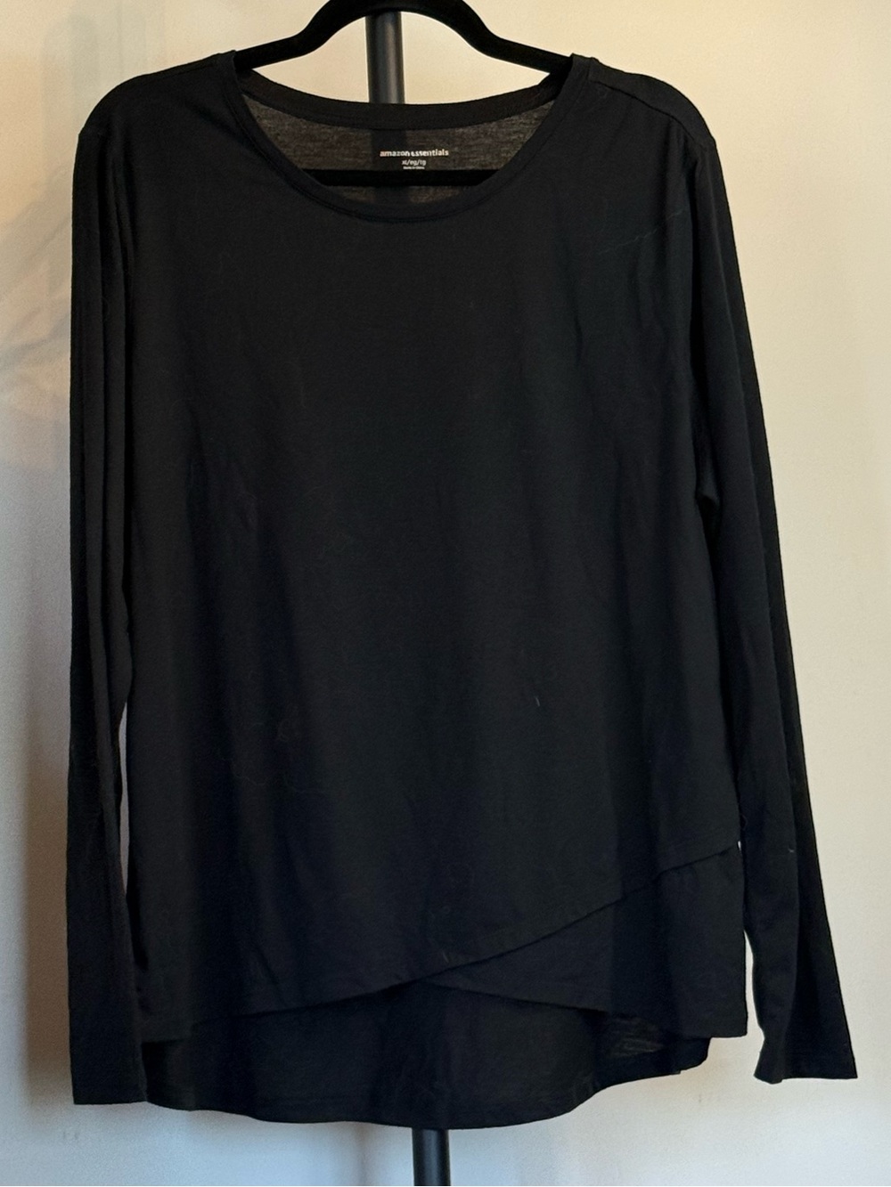 3/$10 Amazon Essentials Black Long-Sleeve Layered-Hem Tee